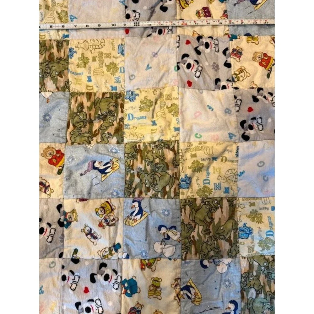Handmade Patchwork Baby Quilt Blanket Animals Dogs Frogs Dragons 29x30